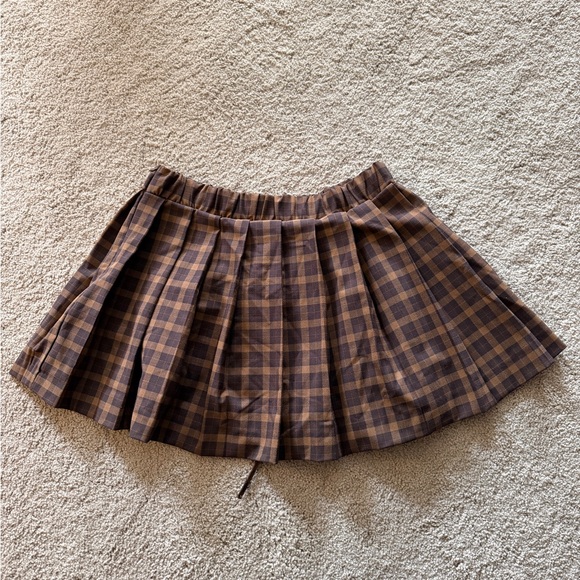 Zara Brown Plaid Pleated Mini Skirt - M - Picture 3 of 5